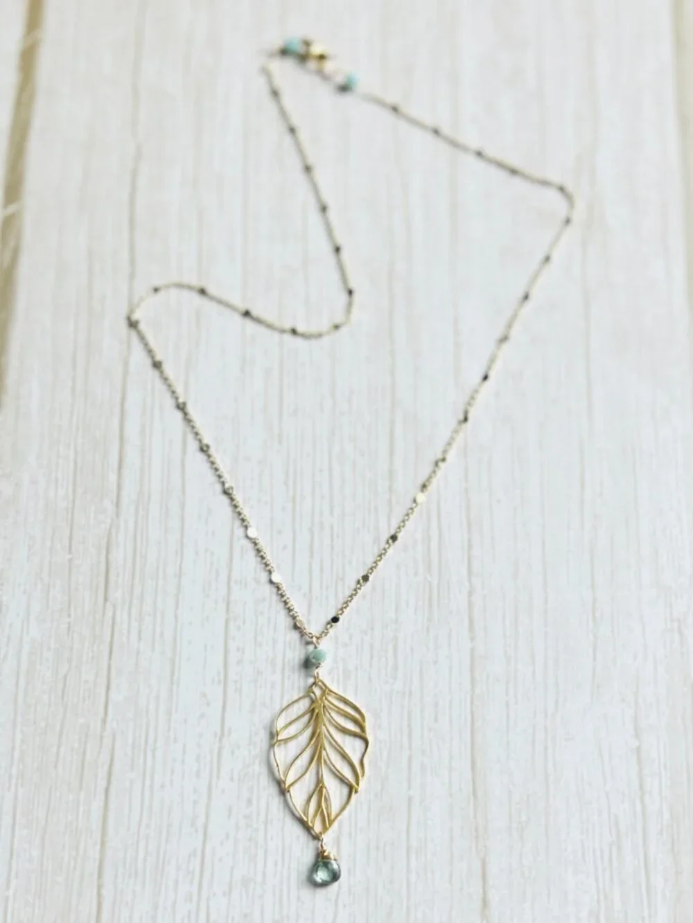 Green Amethyst Leaf Necklace | Gold filled satellite chain necklace | autumn